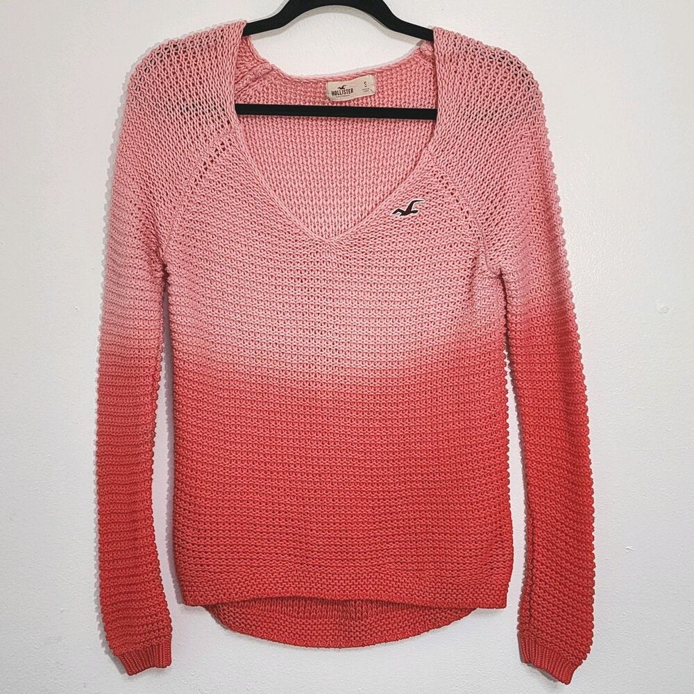 Hollister California Women’s Coral Pink Ombré Chunky Knit Cotton Sweater Size S